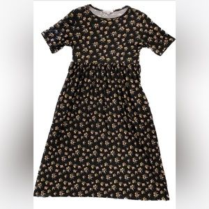 A06 Velvet Torch Pocket knit Dress A Line Black Pink Floral Midi Flowy Sz Medium